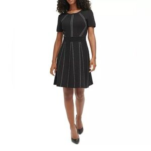 NWT Karl Lagerfeld Black Midi Dress with White Accents Size S